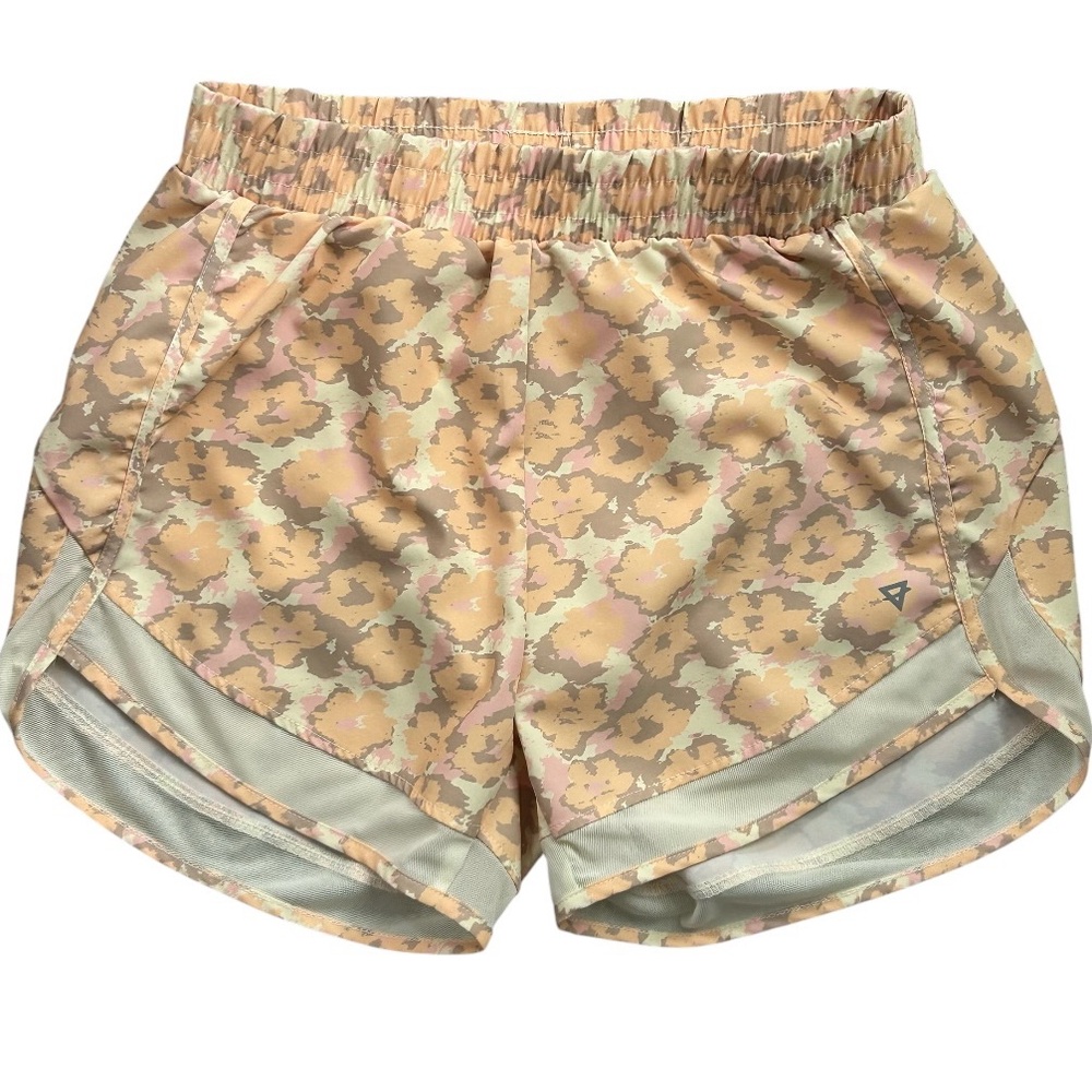 LIFE INTEGRITY EARTH Women’s Running Shorts Peach‎ Tan Abstract Floral Lined S